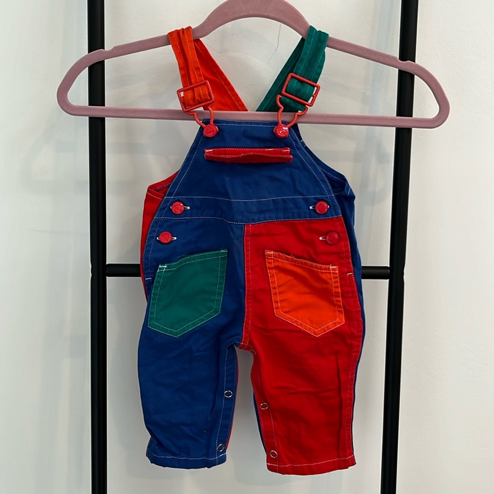 Vintage Color Block Overalls Boys or Girls Size 6-9 month